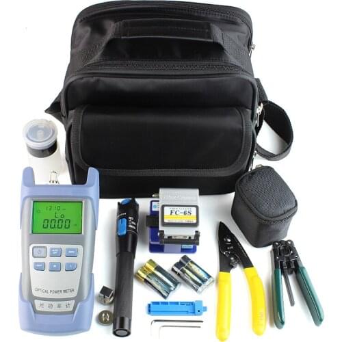 Fiber Optic FTTH Tool Kit with FC-6S Fiber Cleaver and Optical Power Meter 1MW Visual Fault Locator Wire stripper CFS-2
