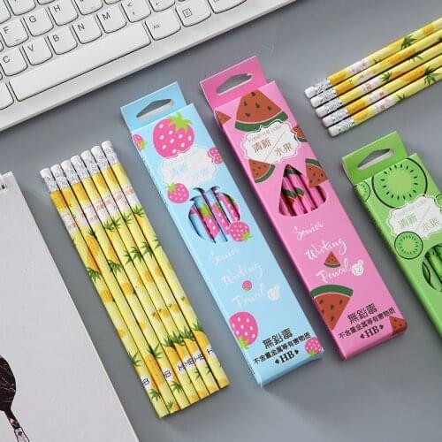 12 pcs cartoon fruit watermelon pineapple strawberry kiwi HB standard pencil stationery school supplies high quality pencil