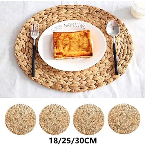 Round Natural Rattan Coasters Bowl Pad Handmade Insulation Placemats Table Padding Cup Mats For Kitchen Home Office 18/25/30CM