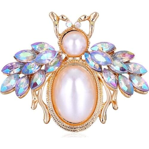 Fashion Pearl Bee Brooches Pin Metal Color Rhinestone Shirt Suit Collar Lapel Pins Accessories Christmas Jewelry for Men Women