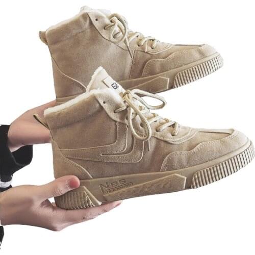 Mens Shoes Winter Plus Velvet Thick Warm Cotton Shoes British Style High-Top Martin Boots Middle-Top Snow Boots Men