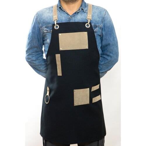 Mens Apron Bib Chef Kitchen Apron Barista Apron Bartender Coffee Restaurant Cooking Apron with Pockets