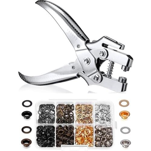 3/16 Inch Grommet Eyelet Plier Set Eyelet Hole Punch Pliers Grommet Hand Press Plier with 200 Pieces of Grommets Eyelets