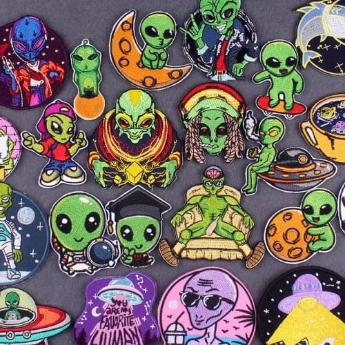 Iron On Patches Alien Patches For Clothing Embroidery Patch UFO Patches On Clothes Accessory DIY Space Clothing Stickers Badges