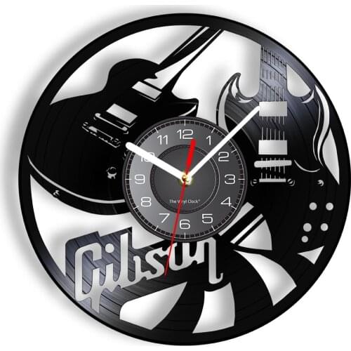 Guitar Instrument Wall Clock Acoustic Musical Vinyl Record Home Decor Rock n Roll Modern Design Musician Gift