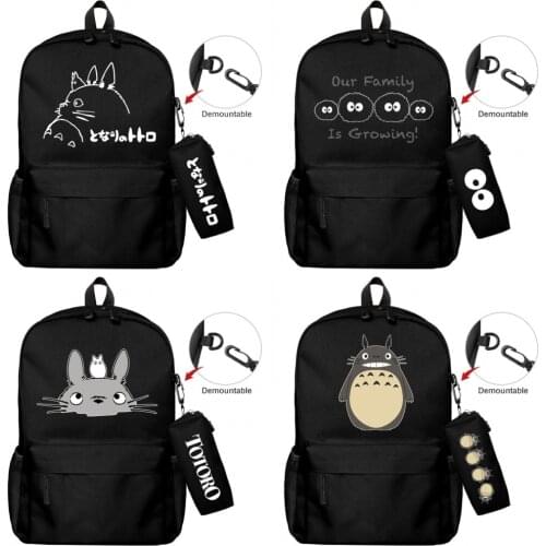 MY NEIGHBOUR TOTORO Nylon Backpack Pencil Case 2pcs/set Zip Bookbag Unisex Knapsack Casual Student Travel Schoolbag Laptop Bag