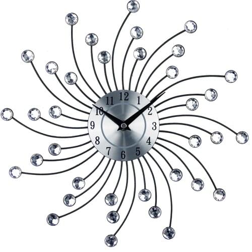 New Arrival Luxury Wall Clock Metal Art Decorative Diamond Big Wall Watch Clock Sliver Bead Wandklok Modern Design Home Decor