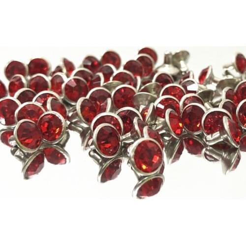 New 8MM 50 Sets Cz++ Light Siam Red Crystal Rivets Silver Plated Spots Studs Double Cap for DIY Leather-Craft Making
