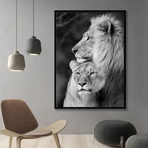 New Design Aniamls Wall Posters Lion And Her Baby Lover Canvas Paintings on the Wall Art Black And White For Living Room Decor