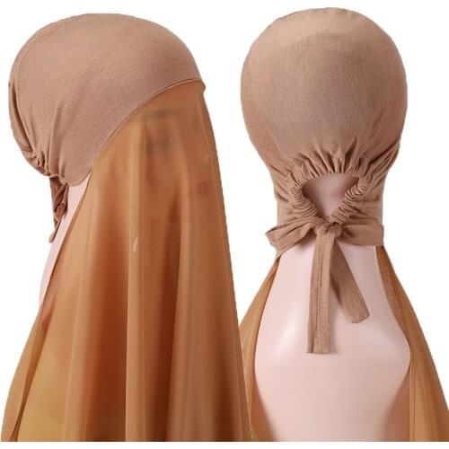 NEW Bubble Solider Color Heavy Chiffon Hijab With Bonnet Elastic Rope Free Use Style Free Use Shawls