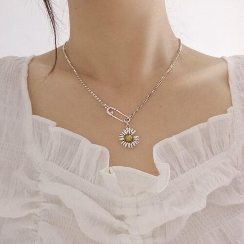 Chrysanthemum Necklace with S925 Sterling Silver Vintage Clavicle Chain Sweater Chain Women Jewelry Pendant Necklace