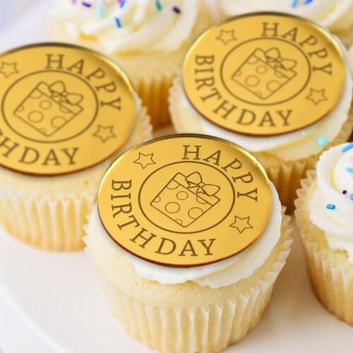 Happy Birthday Mirror Cake Charm,Personalized Mirror Acrylic Gift Tags, Eid Mubarak Tag,Engraved Charms,Gift Tag,Cupcake Toppers