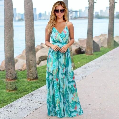 Sexy Sleeveless Sling Floral Summer Dress Women Bohemian V-neck Pencil Dresses Casual Plus Size Ladies Halter Beach Dress