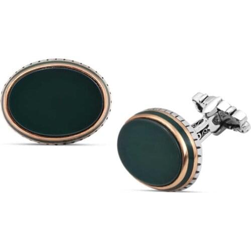 Silver Green Agate Gemstone Cabochons Cufflinks