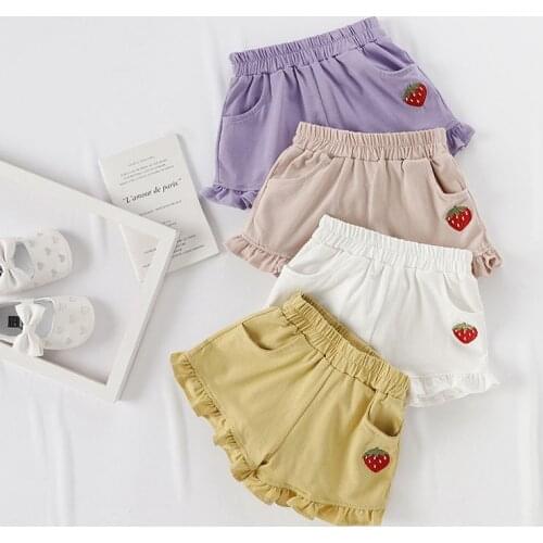 Summer 2019 Baby Girls Shorts Strawberry Embroidery Kids Short Pants for Girls Toddler Children Casual Shorts Girls Clothing