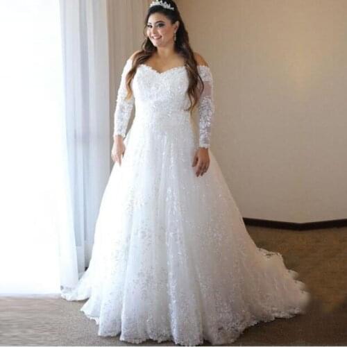 Long Sleeves A-Line Lace Wedding Dress Custom Plus Size European Fashion Bridal Gowns Ladies Robe De Mariage Formal For Wedding