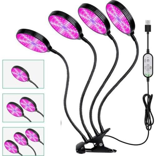 DC5V USB LED plant Grow Light 4 head flower Red Blue light Phytolamps Timer 15W 60W Desktop Clip Phyto Lamps Flowers Grow Box s1