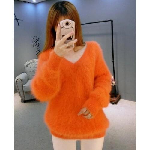 New plush mink Mink Collar sweater sweater lady V gold needle head thickening set tailored sweaters F171225