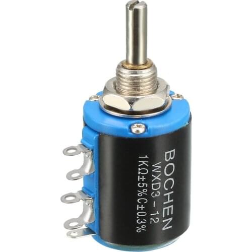 Uxcell 1K Ohm Adjustable Resistors Wire Wound Multi Turn Precision Potentiometer Pots Total Size 20.5x47.7mm, Shaft Diameter 4mm