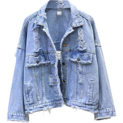 Spring autumn Plus Size Denim jacket woman ladies loose hole fashion jean coats and jackets