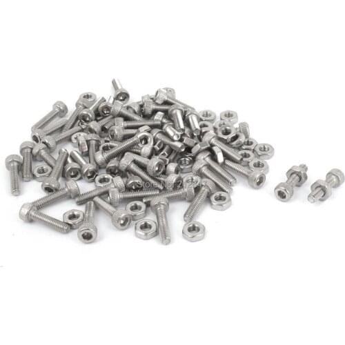 M2.5x10mm Stainless Steel Hex Socket Head Knurled Cap Screws Bolts Nut Set 50Pcs