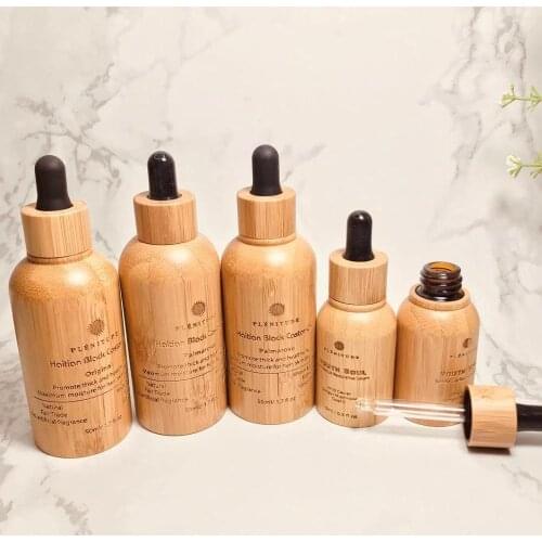 All bamboo essential oil Spray perfume Bottles 1oz Wooden Hemp CBD oil Cream Bottles Natural Luxury Bamboo Cosmetic Packaging