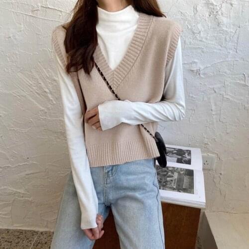 V-neck Knit Vest Loose V-neck Sweater Loose Casual Sleeveless Sweater Outwear