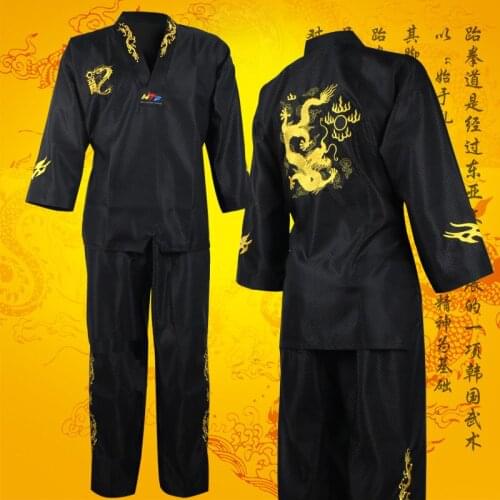 High quality black Tae kwon do uniforms suits TKD taekwondo master clothing sets unisex adult child embroidery trainers clothes