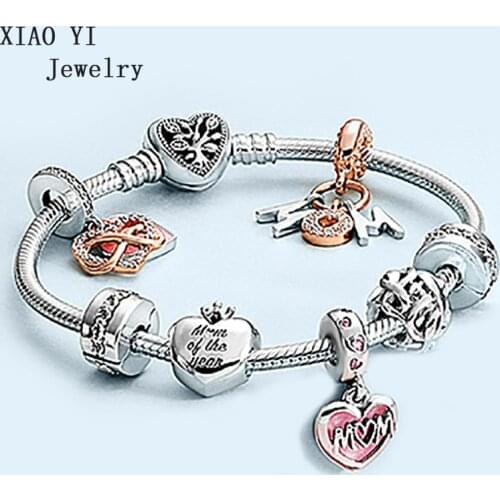 XIAOYI 2020 new 100% S925 the most popula Pink mothers day idea weave hollow out gift for mom pendant diy bracelet high quality