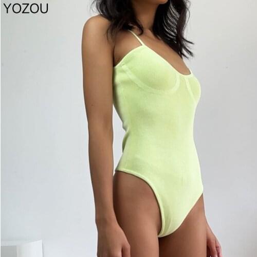 YOZOU Summer Vintage Sexy Solid Candy Color Sleeveless Bodycon Slim Bodysuits for Female YL-478