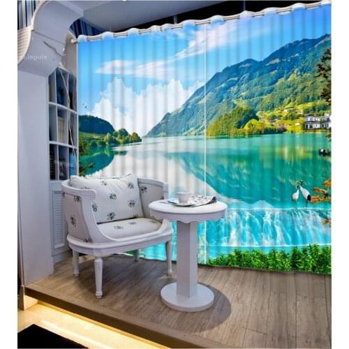 Custom 3d curtains 3d window curtains Lake Crane Landscape valance curtains for living room blackout curtains for the bedroom