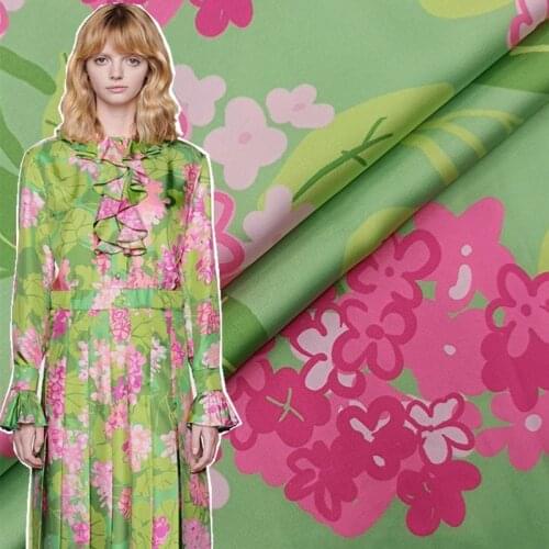 G Brand Series Green Hydrangea Printed Satin fabric For Woman Girl Summer Long Dress DIY Sewing Fashion Design DIY Material Yard