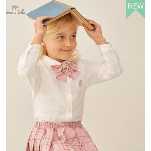 DKY19668-1 dave bella autumn 5Y-13Y kids girls clothes children fashion bow solid shirts girls high quality fashion tees