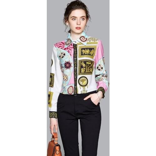 Flower Print chemise femme Turn Down Collar Elegant blouse women Long Sleeves camisas de mujer White Pink blouses et chemises