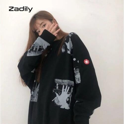 2021 Autumn Y2K Street Oversize Women Hoodie Sweatershirt Gothic Printed Loose Pullover Long Sleeve Plus Size Female Clothing