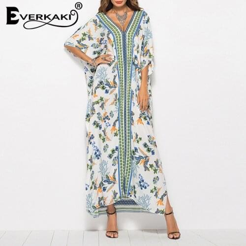 Everkaki Boho Print Maxi Dress Women Summer Vestidos Ladies Beach Overall Vacation Long Dresses Female Loose 2020 New Fashion