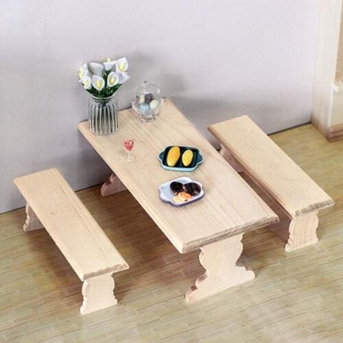 1/12 Miniature Doll House Wooden Dining Table Chairs Modern Style Kitchen Furniture Doll House Decor Kids Toy