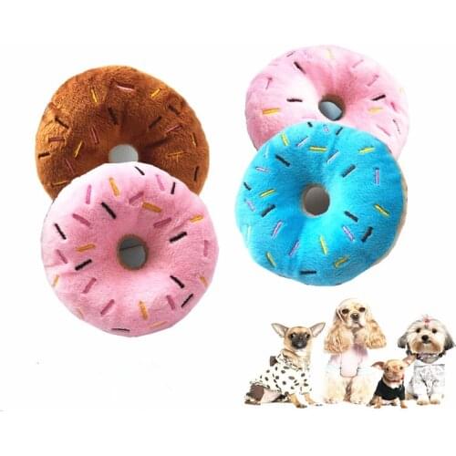 1PC Funny Cute Donut Pet Plush Toy Dog Chew Throw Toys Puppy Cat Squeaker Quack Sound Interactive Toys Pet Supplies