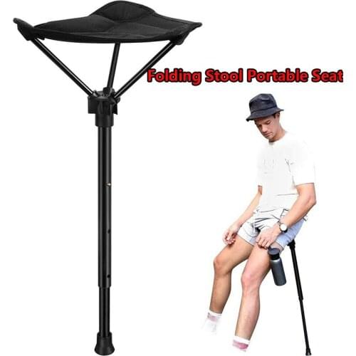 1pcs Outdoor Portable One-legged Folding Stool Black Aviation Aluminum Material Adjustable Height Portable Seat Queuing Artifact