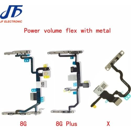 10pcs New For iphone8 8G Plus X XR XS XSMAX Power On Off Button Volume Switch Connector Flex Cable with Metal Replacement Parts
