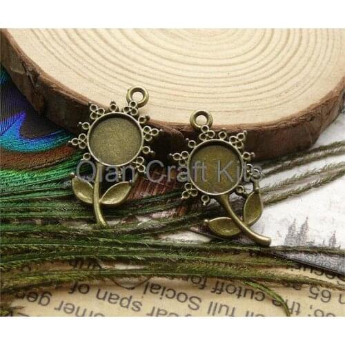 150pcs of Antique Brass Sunflower Pad Round Pendant Base 16x28mm fit (Cabochon Size:9mm),Pendant Findings