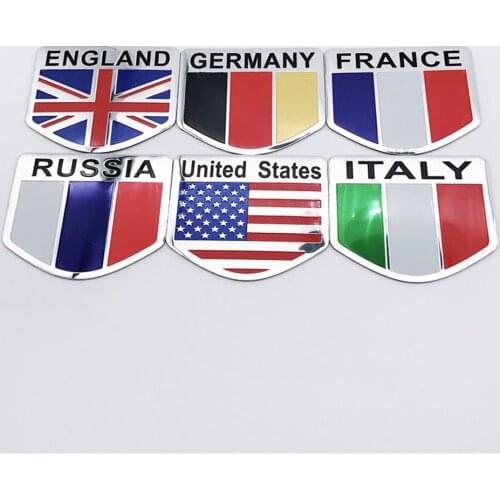 2PCS Aluminum Alloy England Germany Unite States Russia Italy France National Flag Logo For Car Trunk Emblem Sticker Decal