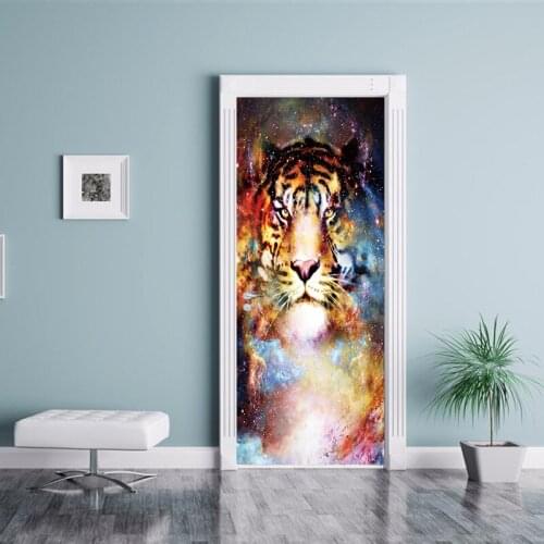 2Pcs/set Newest Animal Colorful Tiger Door Stickers Wallpaper Poster Wall Sticker Office Bedroom Living Room Home Decoration