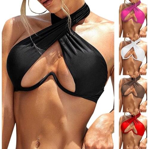 2021 Solid Color Swimwear Women Criss-Cross Halter Cutout Underwire Bikini Bra Top Multi-purpose Sexy Two-piece Separates Bra