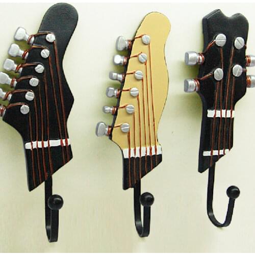 3pcs/lot Vintage Style Guitar design Wall Hook Iron Coat Hanger Hand-painted Resin Hook High Quality Key Hanger Home Decoration