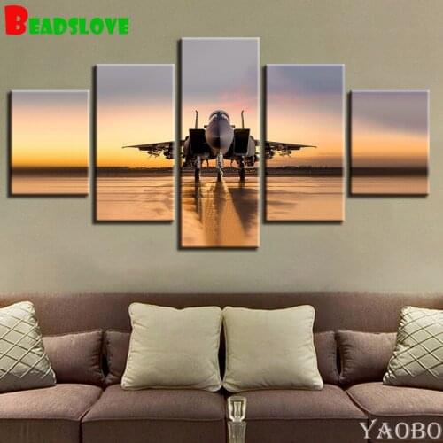 5D DIY Diamond Painting 5 Panel Aircraft Landing Diamond Embroidery Full Square Round Drill Diamond Mosaic Handmade Home Decor