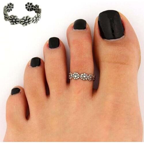 Aliexpress Top Fashion 2016 Hot Silver Color Vintage Unique Flower Foot Ring, Simple Adjustable Finger Rings For Women 1 pcs