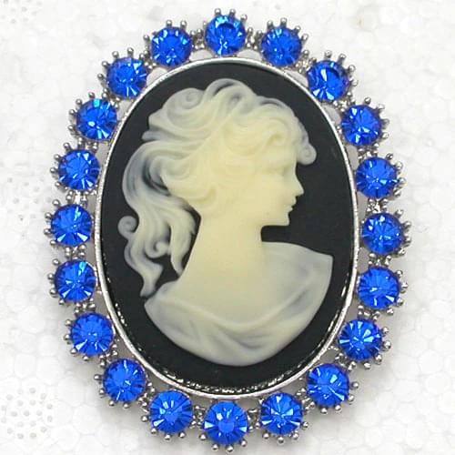 Fashion Blue Rhinestone brooch Pendant Portrait Cameo Pin brooches Wedding party prom jewelry C619 B
