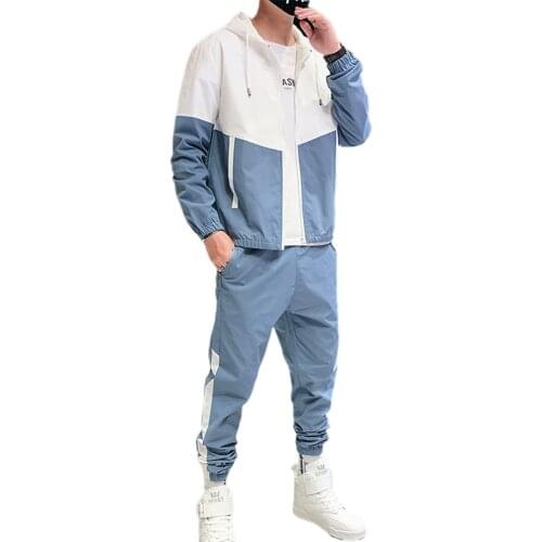 Men 2 Pieces Sports Suit Set Long Sleeve Hooded Jacket+Long Pants Casual Sportwear Running Workout Exercise Sets Plus Size M-6XL