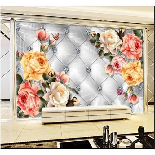 Custom photo wallpaper 3d murals wallpapers European soft bag rose flower mural background wall painting